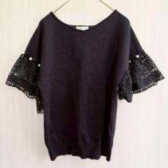 アクシーズファム トップス カットソー チュニック レース 半袖 黒 F 春夏