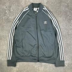 adidas トレフォイル トラックジャージ 刺繍ロゴ【2XL】グリーングレー