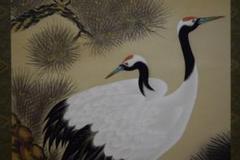 真作/春秋/松上双鶴図/桐共箱付/布袋屋掛軸HE-134 - 絵画