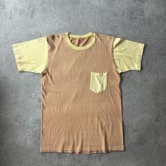 60s タウンクラフト 無地ポケtシャツ USA製 L ベージュ×イエロー