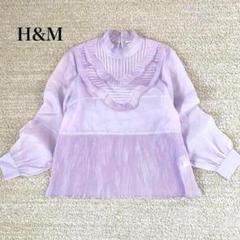 良品 H&M 長袖プリーツブラウス ティアードフリル シースルー 個性的 上品