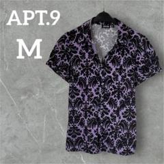美品♡APT.9 【M】アプトナイン 花柄 半袖 シャツ パープル 紫 黒 夏