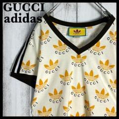 277【美品・限定コラボ】グッチ×アディダス‪☆総柄クロップドTシャツ Vネック 277【美品・限定コラボ】グッチ×アディダス‪☆総柄クロップドT‬