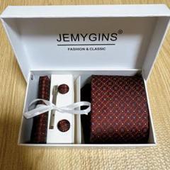JEMYGINS メンズ イージーケア ネクタイ レッド ピン 箱付き