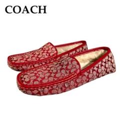 美品 COACH コーチ スリッポン シューズ シグネチャー 赤 24cm