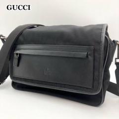 GUCCI ボディバッグ　ロゴ型押し　キャンバス×レザー　ブラック　シルバー金具 406877-2.jpg