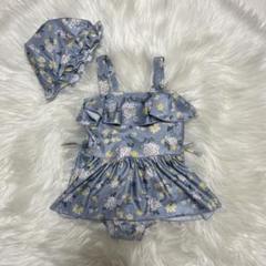 【美品】petit main水着100cmとキャップ M（キャップ新品未使用）