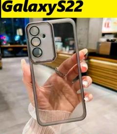 GalaxyS22 レンズ保護フィルム付 透明ケース 黒 Galaxyケース