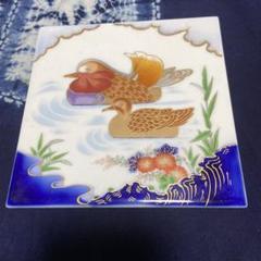 鴨の絵柄 陶器プレート　深川製磁