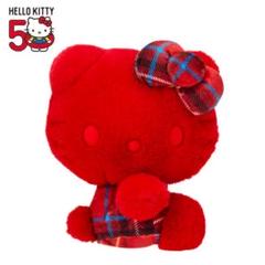 サンリオ　キティ　ぬいぐるみ　50周年　タータン ハローキティ 50周年 ぬいぐるみ レッドタータン サンリオ