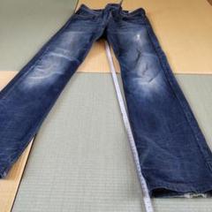 ダメージ加工 ダークブルー ストレートデニムパンツ