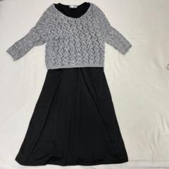【Free】グレーの七分袖と黒のロング ワンピース