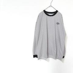 ロングTシャツ ゆったり 大きめサイズ XL 長袖 英字 ロゴ 薄手 ボーダー