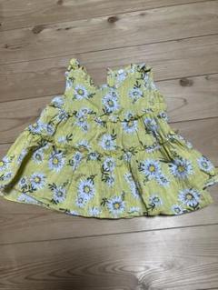 90サイズ★お花のワンピース★夏らしい着やすい素材★黄色のおしゃれワンピ
