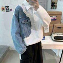 秋のトレンドかっこいいデニムの長袖シャツ男%?89