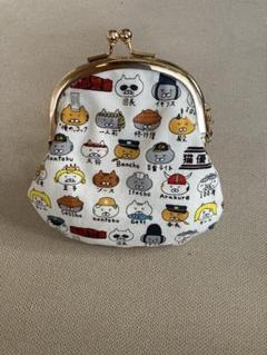がま口財布。キャラな猫柄。キャンバス生地