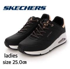 【美品】SKECHERS レディースローカットスニーカー ブラック 25cm