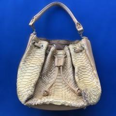 クロコダイル革 ベージュ バケツバッグ/中古