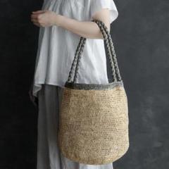 MADE IN MADA☆ 円筒形かごバッグ☆グレー・新品・未使用に近い セール】【MADE IN MADA /メイドインマダ】 OMBINISOA バッグ