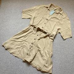 【H&M】新品 半袖 フレアワンピース　膝丈 オープンカラー レーヨン
