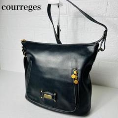 【希少】courreges ショルダーバッグ　レザー　ブラック　ゴールド金具
