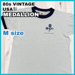 【USA製 80s ヴィンテージ】メダリオン 半袖 リンガー Tシャツ プリント