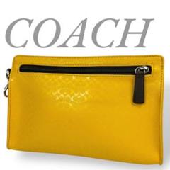 COACH コーチ ポーチ セカンドバッグ シグネチャー イエロー PVCレザー