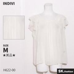 ★美品★ INDIVI トップス　ブラウス　フリルスリーブ　プリーツ　日本製
