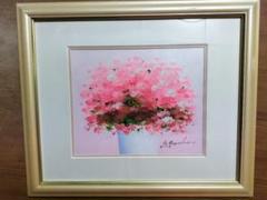 申龍子　花の絵 ピンク系 印象派風