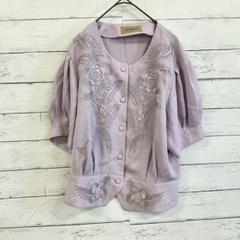 Feminine 花刺繍デザイン ブラウス 紫 春夏 ゆったり着用