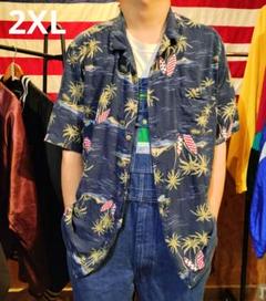 2XL ハワイアンシャツ レーヨン ダークネイビー USA古着
