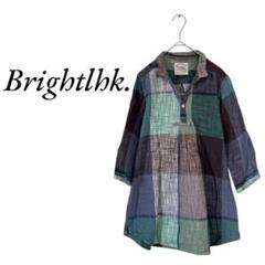 Brightlhk チェック柄 長袖シャツ 綿100% 総柄 幾何学的模様 F