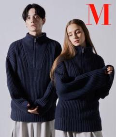 【CLEL】ボリュームメランジ ハーフジップニット ネイビー Mサイズ