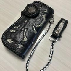 バイカーズウォレット トラッカーウォレット パイソン縫込み/蛇革、新品・未使用のサムネイル