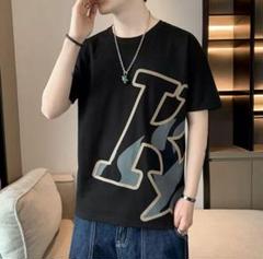Tシャツ ビックサイズ ロゴ カットソー ストリート系 半袖 春夏 黒韓国 XL
