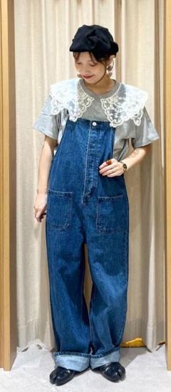 サマンサモスモス デニム/花柄アソートサロペットパンツ　ブルー　サロペット