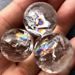 【ラスト！虹入り！3個セット】幸運を呼ぶ　天然石　アイリスクォーツ　水晶　丸玉
