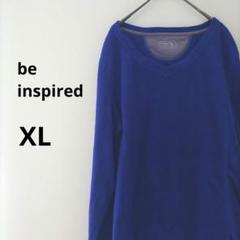 古着 beinspired レディース フリース Vネック XL 長袖 ブルー