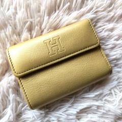 美品 現行 ヒロフ 二つ折り財布 ゴールド Hロゴ 本革 HIROFU 財布 金 プラティカ】二つ折り財布 レザー コンパクト ウォレット 本革
