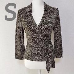 Talbots/タルボット　ジャケット　レトロ　ウエストベルト　Ｖネック　総柄