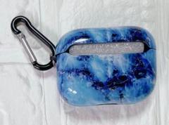 AirPods ケース ブルーマーブル カラビナ
