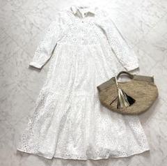 美品✨ZARA ザラ　白　カットワークレース　ロング シャツワンピース　S
