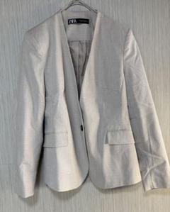 ZARA 新品未使用 グレー ノーカラージャケット ZARA BASIC COLLECTION ブルーグレー ノーカラージャケット