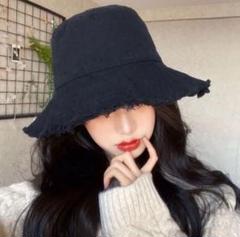 フリンジハット 韓国ファッション 帽子 シンプル 小顔 ブラック 〇