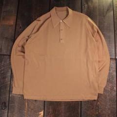 古着　７０s ヴィンテージ　長袖ポロシャツ　ベージュ　ポリエステル　L 光沢