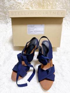 【STELLA McCARTNEY】レースアップ ウェッジサンダル ネイビー39