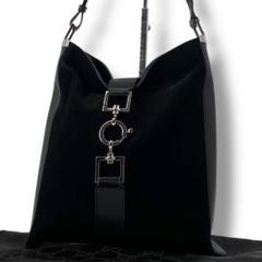 美品 GUCCI 黒 スエードレザー ハンドバッグ 持ち手は金具 GUCCI グッチ スエードレザー ワンショルダーバッグ ジャッキー