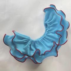 ハンドメイド　フリルスタイ　ライトブルー　レッド　メロウ　つけ襟