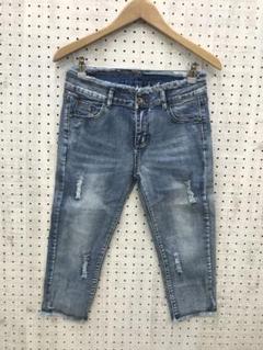 平成ギャル古着　切りっぱなしフリンジ　ダメージ加工　ストレッチデニムパンツ