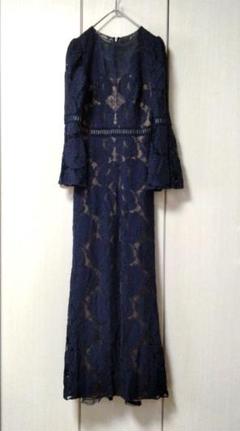 cat❣️TADASHI SHOJI ドレス　ワンピース　ネイビー ネイビー コードレース 七分袖ロングドレス｜TADASHI SHOJI